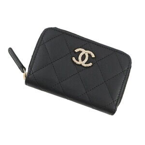 CHANEL Black Lambskin Leather Logo Wallet